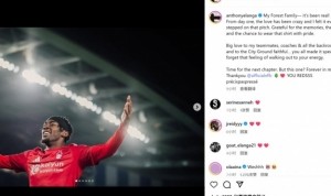 开云体育-伊兰加社媒告别森林：为身披这件球衣感到自豪，这段经历永存我心